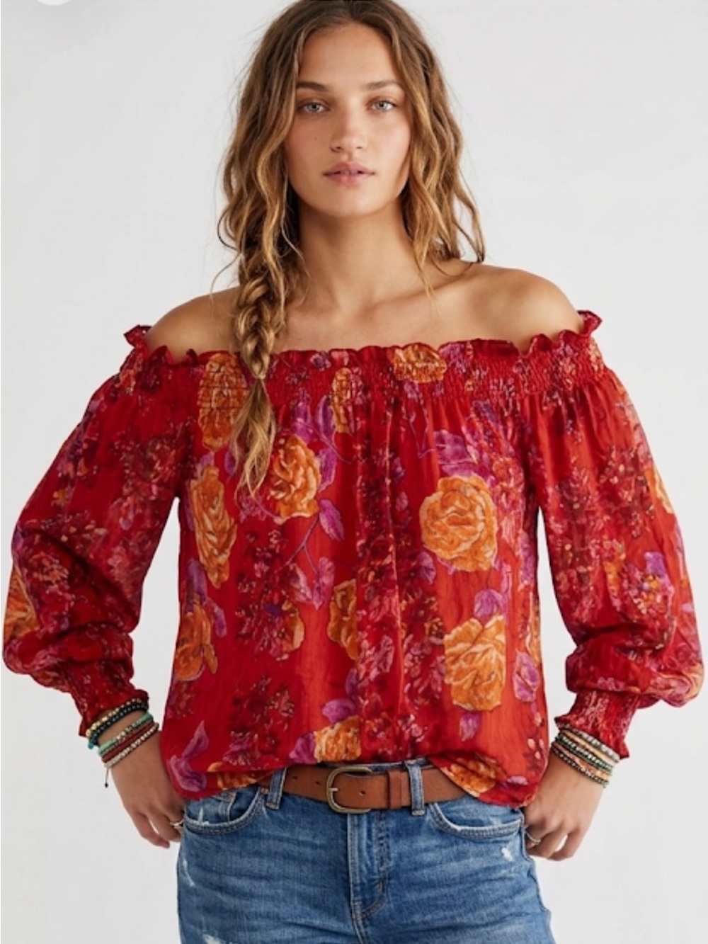Free People Elena Printed Floral Tunic Top Size Small
